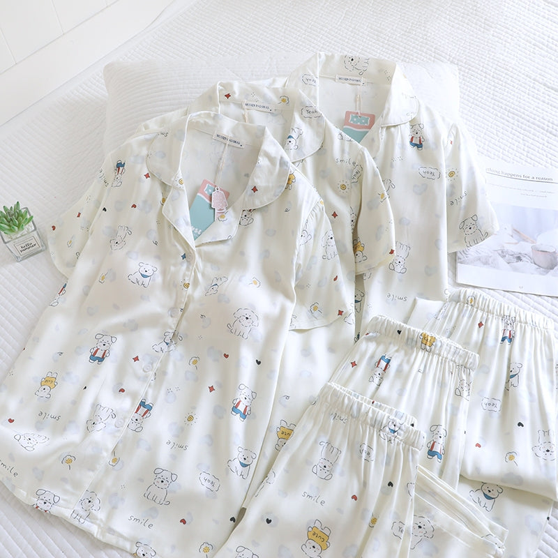 ชุดนอน Muslin Pajamas Organic bamboo รุ่นPuppy Day(A1044 E1044 B1044)|ชุดนอนมีบราในตัว,ชุดนอนผู้หญิง