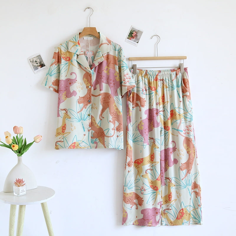 ชุดนอน Muslin Pajamas Silk Satin รุ่นHappy Safari(N5135 T5135 L5135)|ชุดนอนผู้หญิง,ชุดนอนชุดเที่ยว