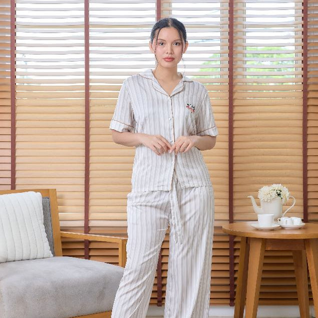 ชุดนอน MuslinPajamas CollectionMuslinPetรุ่นLight Gray Stripes (N3238 T3238 Y3238 Y3239 M3238)|ชุดนอนครอบครัว