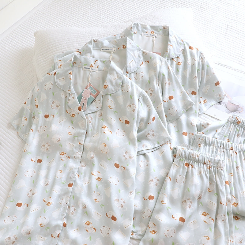 ชุดนอน Muslin Pajamas Organic bamboo รุ่นMilky Cats(A1037 E1037 B1037)|ชุดนอนมีบรา,ชุดนอนผู้หญิง