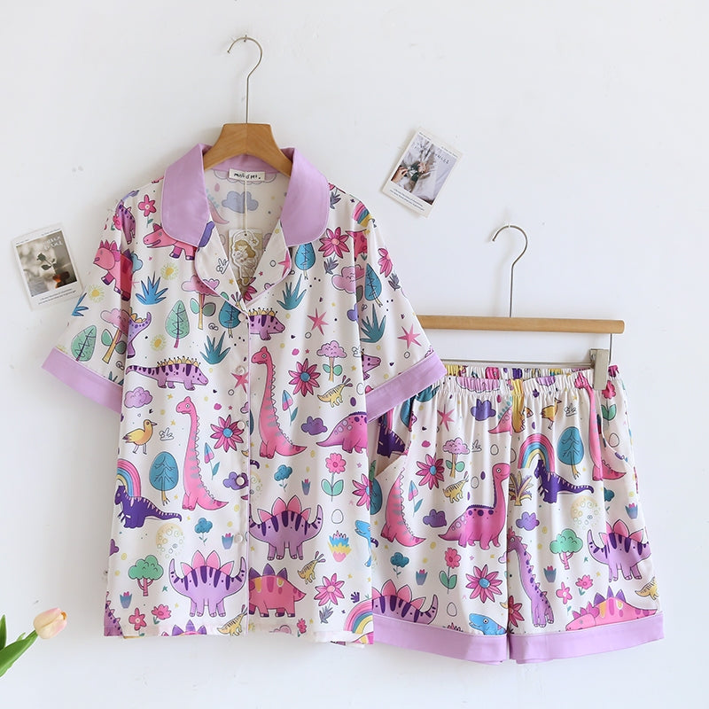 ชุดนอนMuslin Pajamas Silk Satin รุ่น Sweety Dino (T5130 N5130 M5130) | ชุดนอนแม่ลูก,ชุดนอนเด็ก