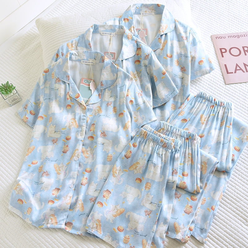 ชุดนอน Muslin Pajamas Organic bamboo รุ่นPony Cafe(A1038 E1038 B1038)|ชุดนอนมีบราในตัว,ชุดนอนผู้หญิง