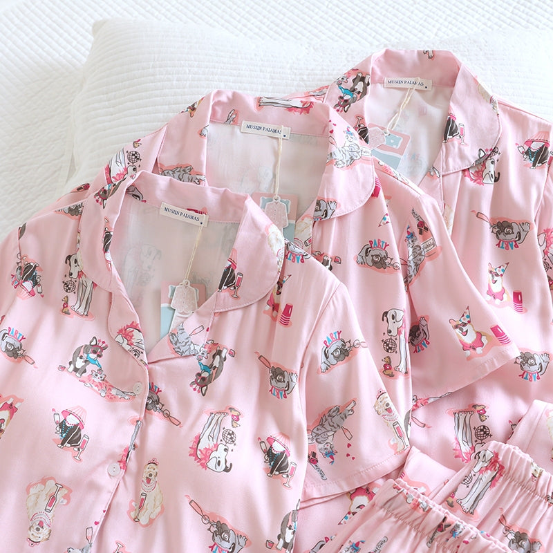ชุดนอน Muslin Pajamas Organic bamboo รุ่นPlayful Dogs(A1035 E1035 B1035)|ชุดนอนมีบรา,ชุดนอนผู้หญิง