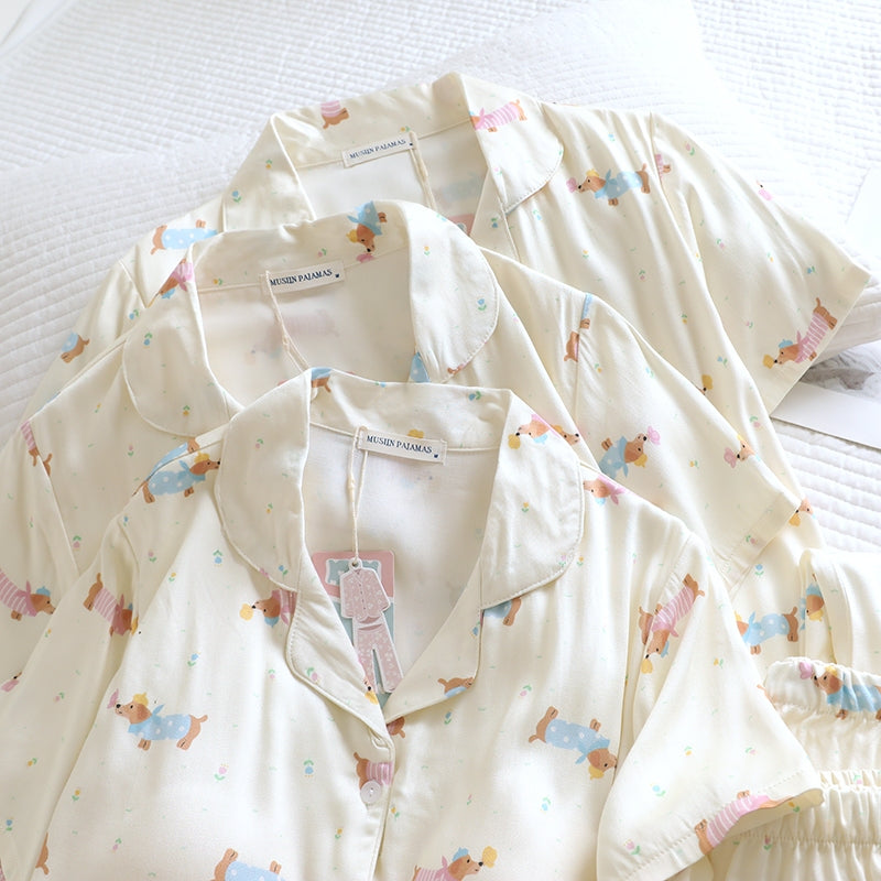 ชุดนอน Muslin Pajamas Organic bamboo รุ่นCheerful Dogs(A1039 E1039 B1039)|ชุดนอนมีบรา,ชุดนอนผู้หญิง