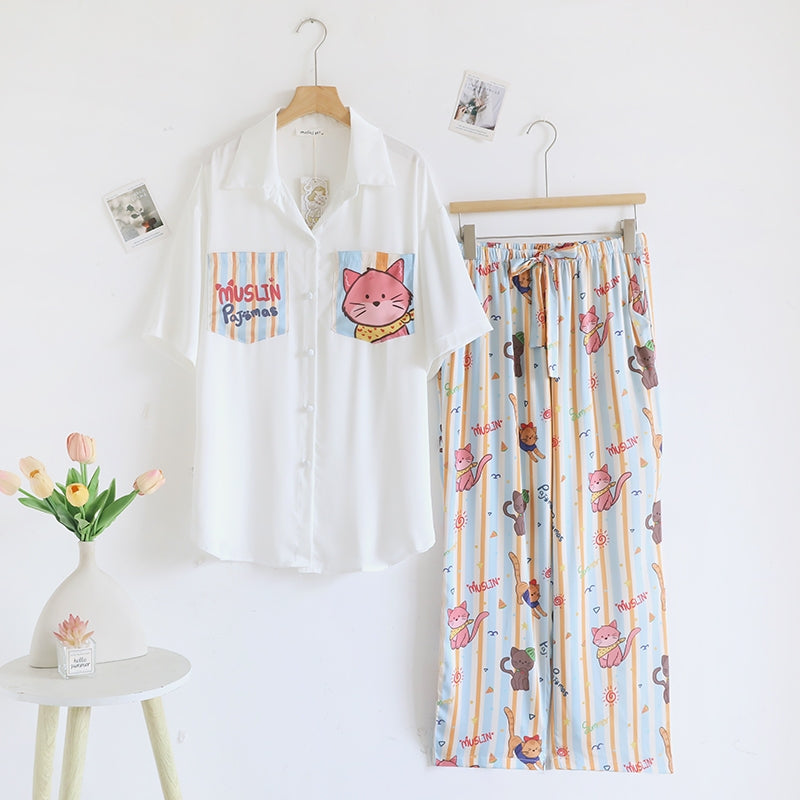 ชุดนอน Muslin Pajamas Muslin Pet รุ่นSummer (3253 3254 3245 3246 3247 3248 3249 3250)|ชุดนอนชุดเที่ยว