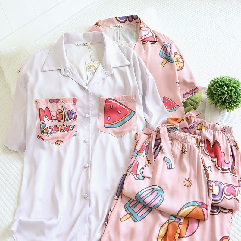 ชุดนอน Muslin Pajamas Muslin Pet รุ่น Summer Meowcation (T3251 T3252) | ชุดนอนชุดเที่ยว