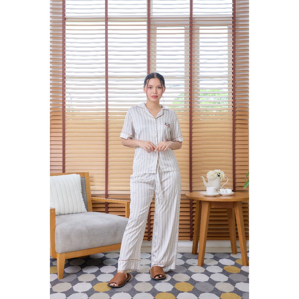 ชุดนอน MuslinPajamas CollectionMuslinPetรุ่นLight Gray Stripes (N3238 T3238 Y3238 Y3239 M3238)|ชุดนอนครอบครัว