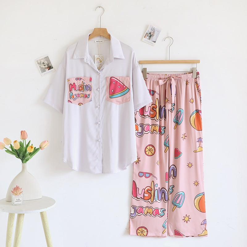 ชุดนอน Muslin Pajamas Muslin Pet รุ่น Summer Meowcation (T3251 T3252) | ชุดนอนชุดเที่ยว