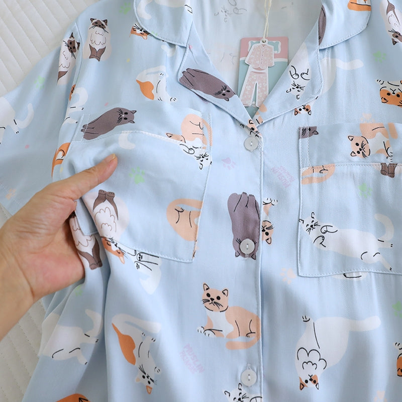 ชุดนอน Muslin Pajamas Organic bamboo รุ่น The Cat Gang (A1073 B1073 E1073) | ชุดนอนผู้หญิง