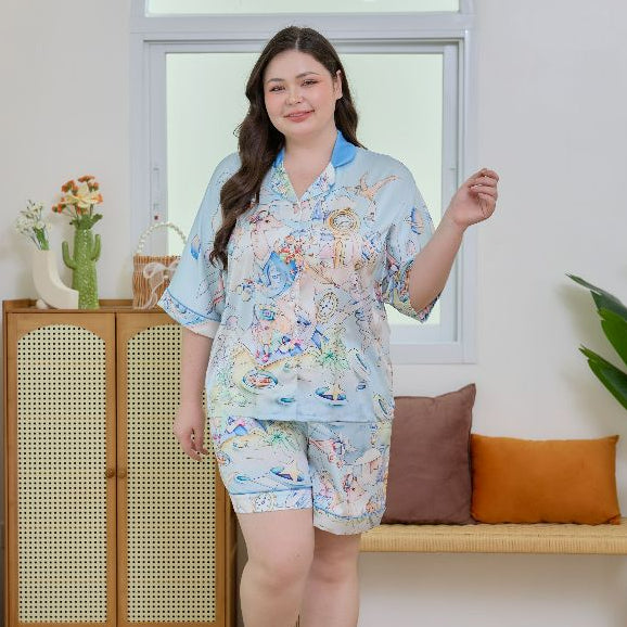 ชุดนอน Muslin Pajamas Silk Satin รุ่น Wonder World Parade (W2184 V2184) | ชุดนอนชุดเที่ยว