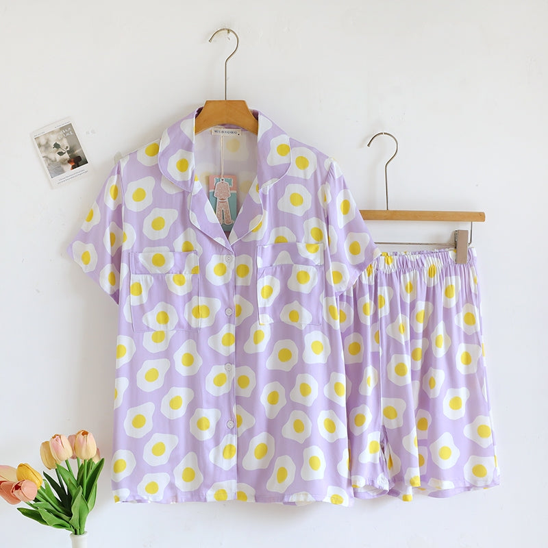 ชุดนอน Muslin Pajamas Organic bamboo รุ่น Purple fried egg (A1060 B1060 E1060) | ชุดนอนผู้หญิง