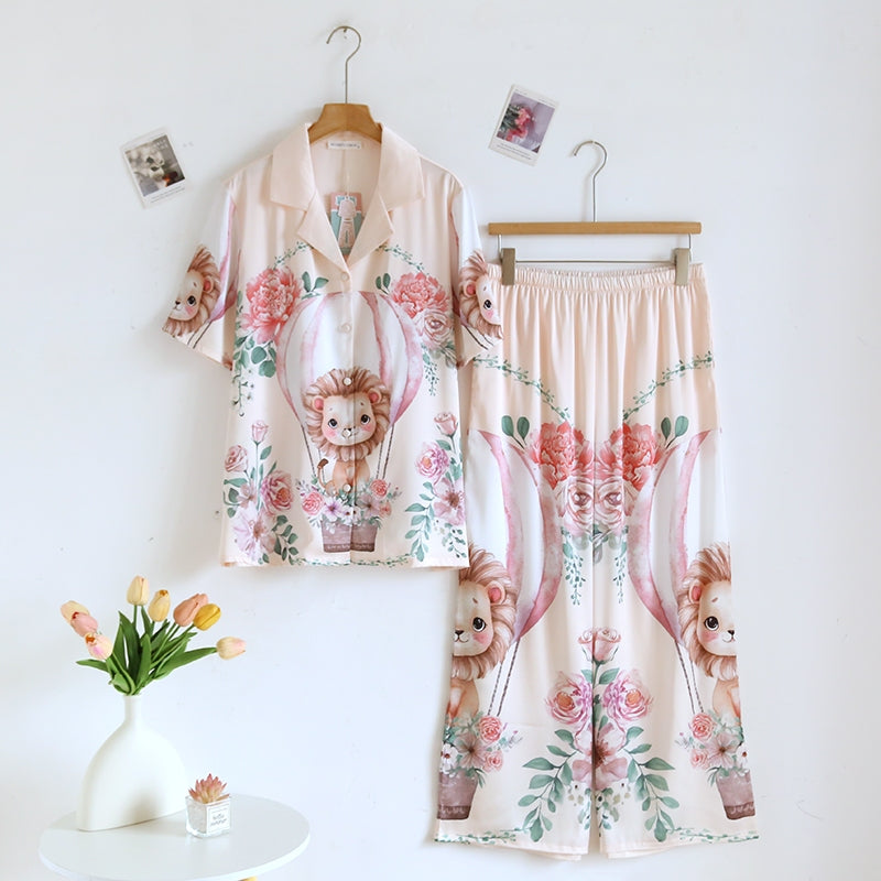 ชุดนอน Muslin Pajamas Silk Satin รุ่น Lion Rose (N5171 T5171) | ชุดนอนผู้หญิง