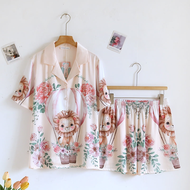 ชุดนอน Muslin Pajamas Silk Satin รุ่น Lion Rose (N5171 T5171) | ชุดนอนผู้หญิง