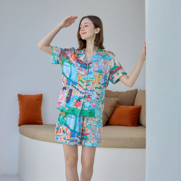 ชุดนอน Muslin Pajamas Silk Satin รุ่น Ocean Fantasy Park (N2180 T2180)  | ชุดนอนผู้หญิง