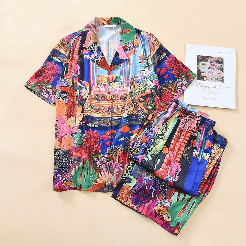 ชุดนอน Muslin Pajamas Silk Satin รุ่น Reef Parade (T5163) | ชุดนอนชุดเที่ยว,ชุดนอนผู้หญิง