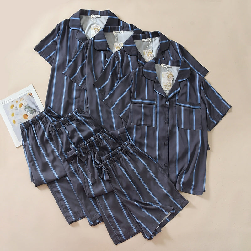 ชุดนอน Muslin Pajamas Collection Muslin Pet รุ่น Blue Pinstripe (N3299 T3299 Y3299 Y3300)| ชุดคู่รัก