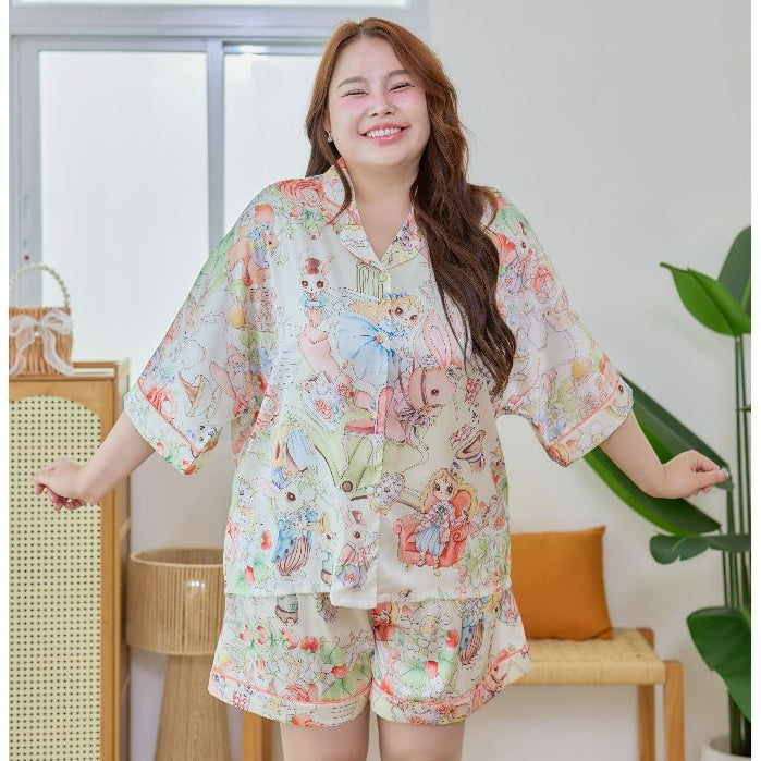 ชุดนอน Muslin Pajamas Silk Satin รุ่น Wonderland Whimsy (W2183 V2183) |ชุดนอนชุดเที่ยว,ชุดนอนผู้หญิง