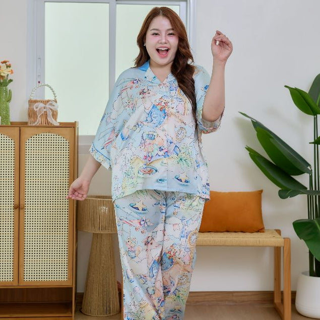 ชุดนอน Muslin Pajamas Silk Satin รุ่น Wonder World Parade (W2184 V2184) | ชุดนอนชุดเที่ยว