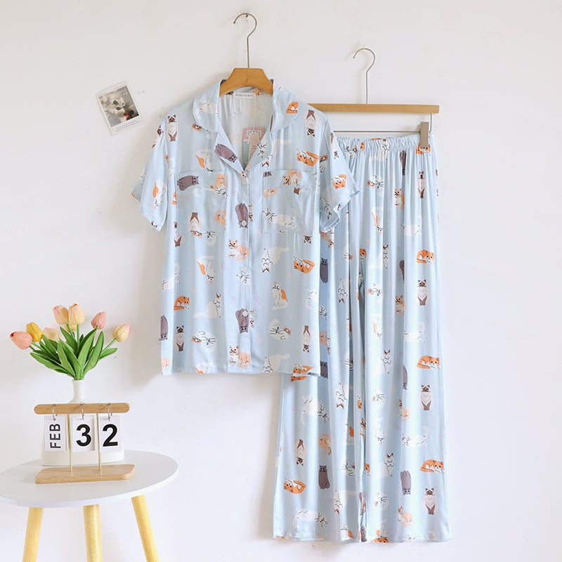 ชุดนอน Muslin Pajamas Organic bamboo รุ่น The Cat Gang (A1073 B1073 E1073) | ชุดนอนผู้หญิง