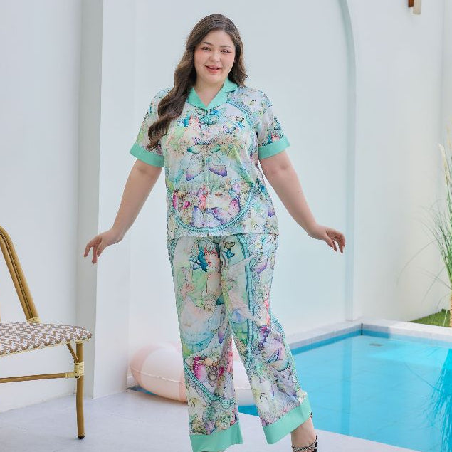 ชุดนอน Muslin Pajamas Silk Satin รุ่น Butterfly Garden Muse (N2193 T2193) | ชุดนอนผู้หญิง