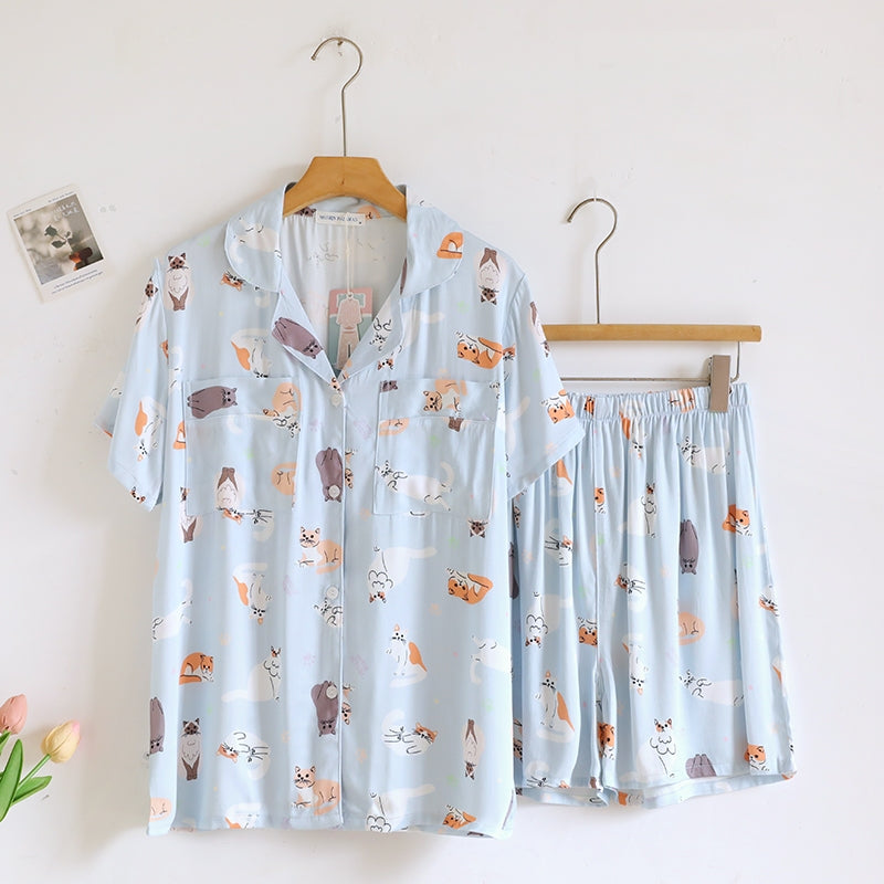ชุดนอน Muslin Pajamas Organic bamboo รุ่น The Cat Gang (A1073 B1073 E1073) | ชุดนอนผู้หญิง