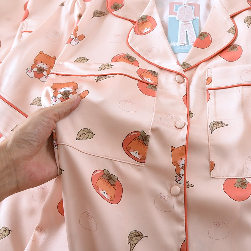 ชุดนอน Muslin Pajamas Silk Satin รุ่น Tomato Kitty (N5172 T5172) | ชุดนอนผู้หญิง