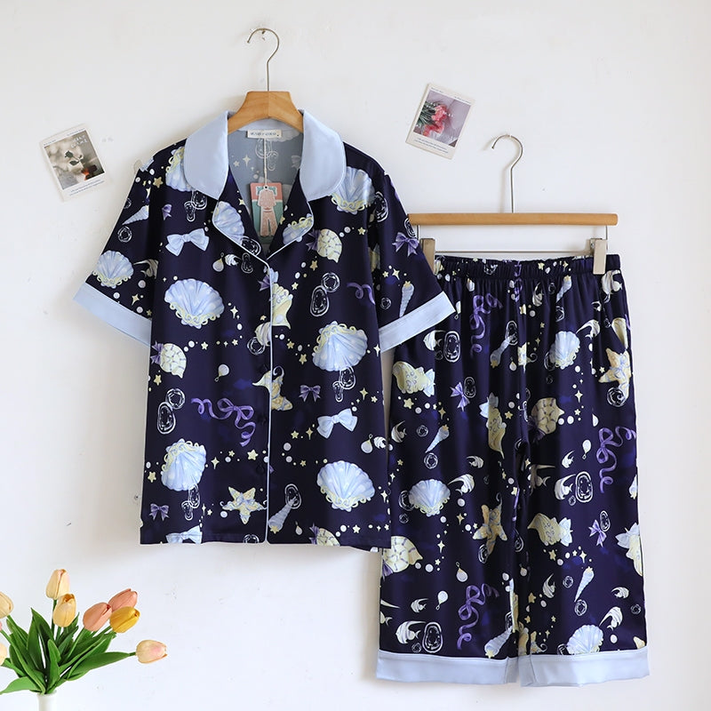 ชุดนอน Muslin Pajamas Silk Satin รุ่น Marine beauty (N5173 T5173 L5173 K5173) | ชุดนอนผู้หญิง