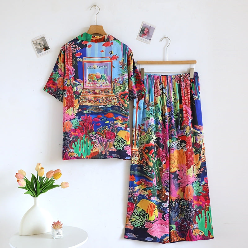 ชุดนอน Muslin Pajamas Silk Satin รุ่น Reef Parade (T5163) | ชุดนอนชุดเที่ยว,ชุดนอนผู้หญิง