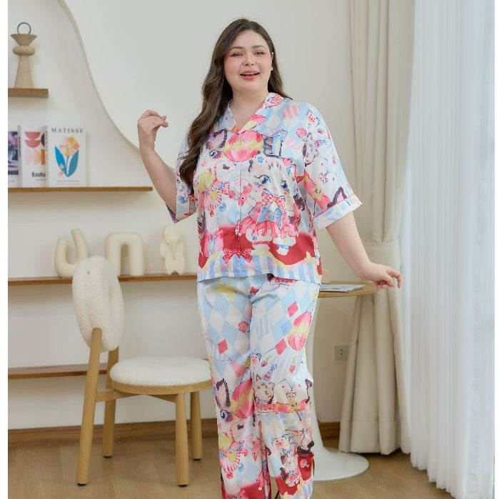 ชุดนอน Muslin Pajamas Silk Satin รุ่นWhimsical Kitty Show(W2157 V2157)|ชุดนอนผู้หญิง,ชุดนอนชุดเที่ยว