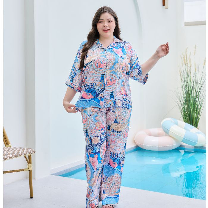 ชุดนอน Muslin Pajamas Silk Satin รุ่น Ocean Mosaic (W2182 V2182) | ชุดนอนชุดเที่ยว,ชุดนอนผู้หญิง