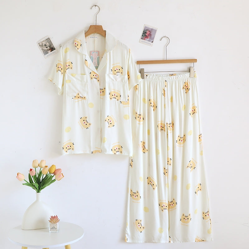 ชุดนอน Muslin Pajamas Organic bamboo รุ่น Cat and Orange (A1067 B1067 E1067) | ชุดนอนผู้หญิง
