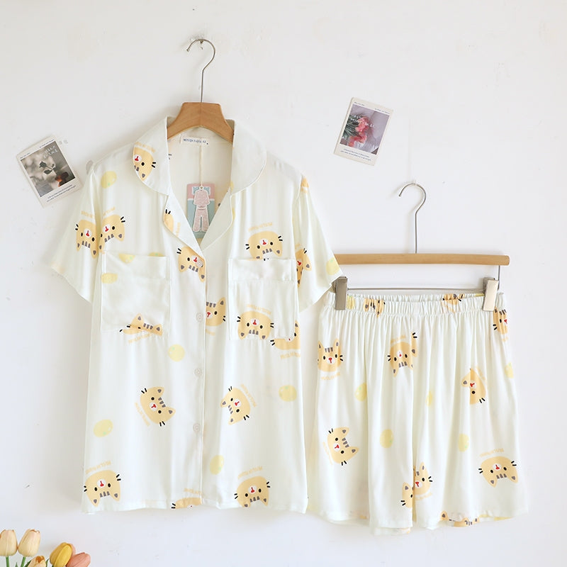ชุดนอน Muslin Pajamas Organic bamboo รุ่น Cat and Orange (A1067 B1067 E1067) | ชุดนอนผู้หญิง