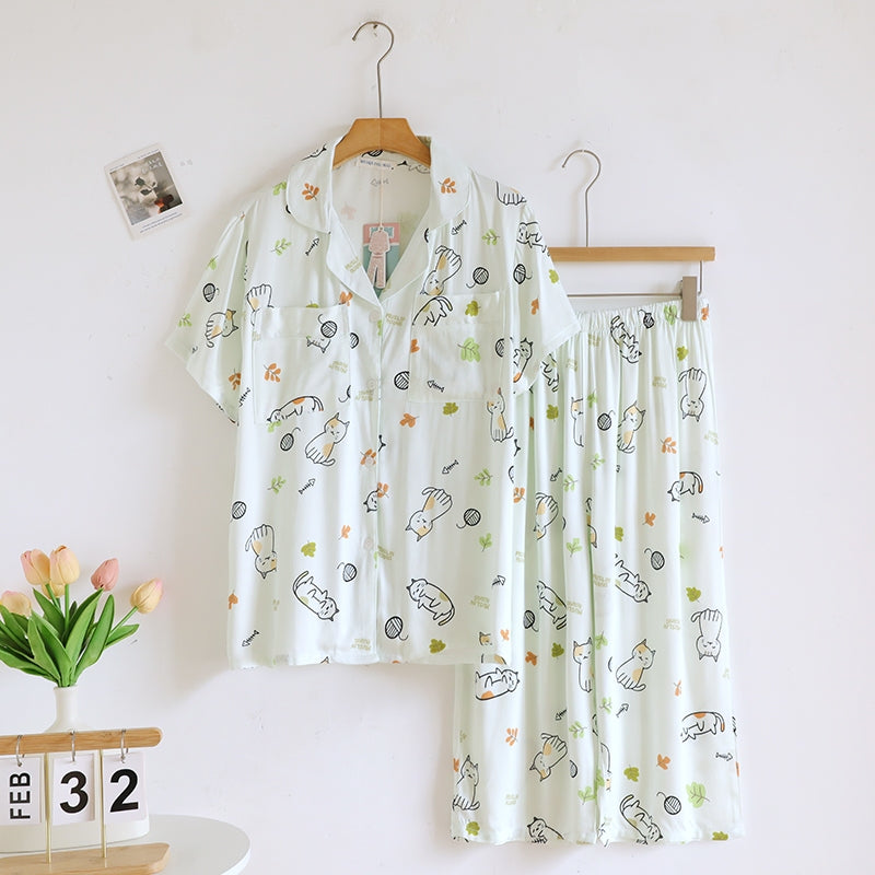 ชุดนอน Muslin Pajamas Organic bamboo รุ่น Mischievous Cat (A1070 B1070 E1070) | ชุดนอนผู้หญิง