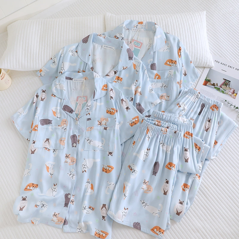 ชุดนอน Muslin Pajamas Organic bamboo รุ่น The Cat Gang (A1073 B1073 E1073) | ชุดนอนผู้หญิง