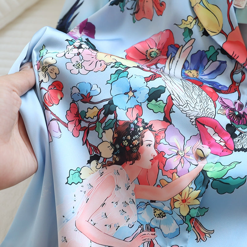 ชุดนอน Muslin Pajamas Silk Satin รุ่น Floral Muse (N2187 T2187) | ชุดนอนชุดเที่ยว ชุดนอนผู้หญิง