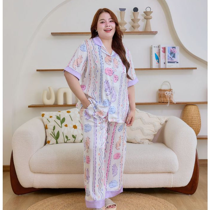 ชุดนอน Muslin Pajamas Silk Satin รุ่น Pastel Purr (N5147 T5147) | ชุดนอนผู้หญิง