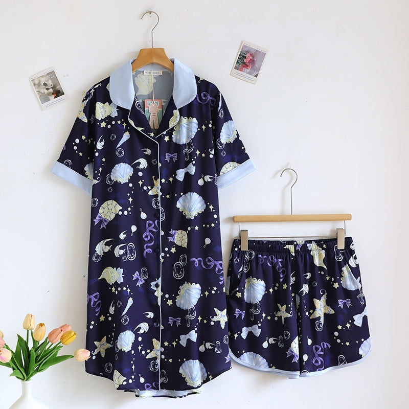 ชุดนอน Muslin Pajamas Silk Satin รุ่น Marine beauty (N5173 T5173 L5173 K5173) | ชุดนอนผู้หญิง