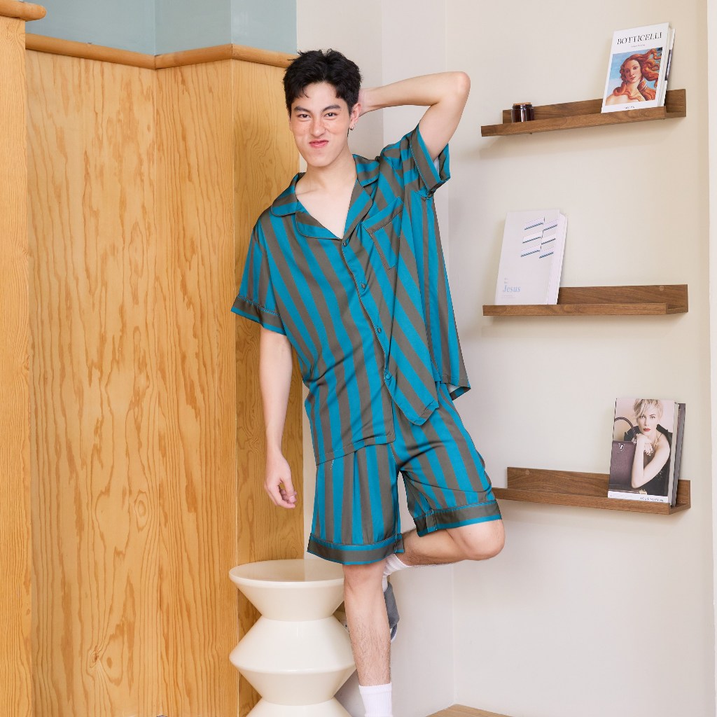 ชุดนอน Muslin Pajamas Collection Muslin Pet รุ่น Mocha Stripes (Y3297 Y3298) | ชุดผู้ชาย
