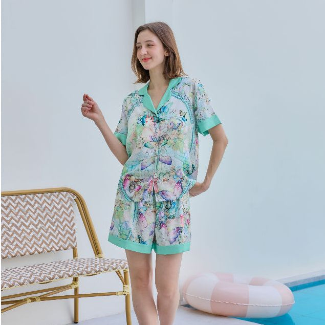 ชุดนอน Muslin Pajamas Silk Satin รุ่น Butterfly Garden Muse (N2193 T2193) | ชุดนอนผู้หญิง