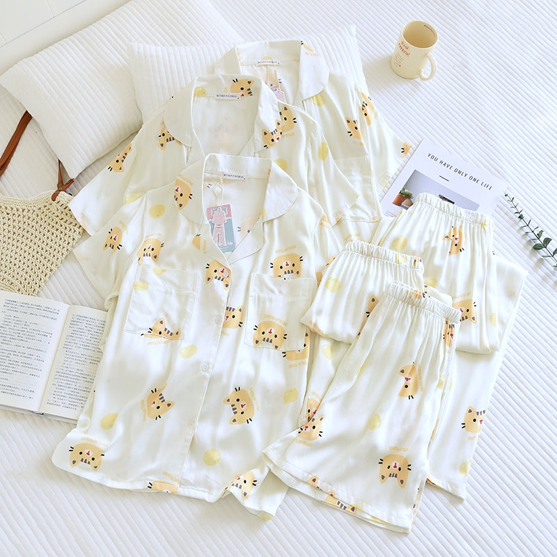 ชุดนอน Muslin Pajamas Organic bamboo รุ่น Cat and Orange (A1067 B1067 E1067) | ชุดนอนผู้หญิง