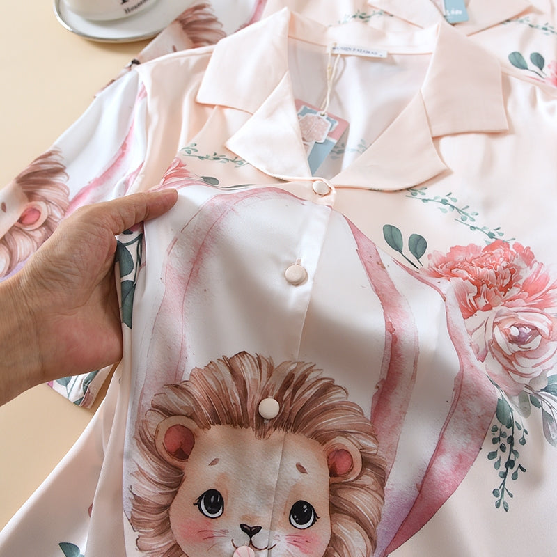 ชุดนอน Muslin Pajamas Silk Satin รุ่น Lion Rose (N5171 T5171) | ชุดนอนผู้หญิง