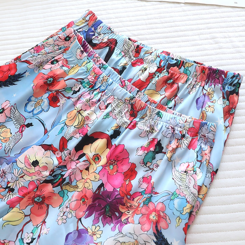 ชุดนอน Muslin Pajamas Silk Satin รุ่น Floral Muse (N2187 T2187) | ชุดนอนชุดเที่ยว ชุดนอนผู้หญิง