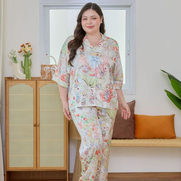 ชุดนอน Muslin Pajamas Silk Satin รุ่น Wonderland Whimsy (W2183 V2183) |ชุดนอนชุดเที่ยว,ชุดนอนผู้หญิง