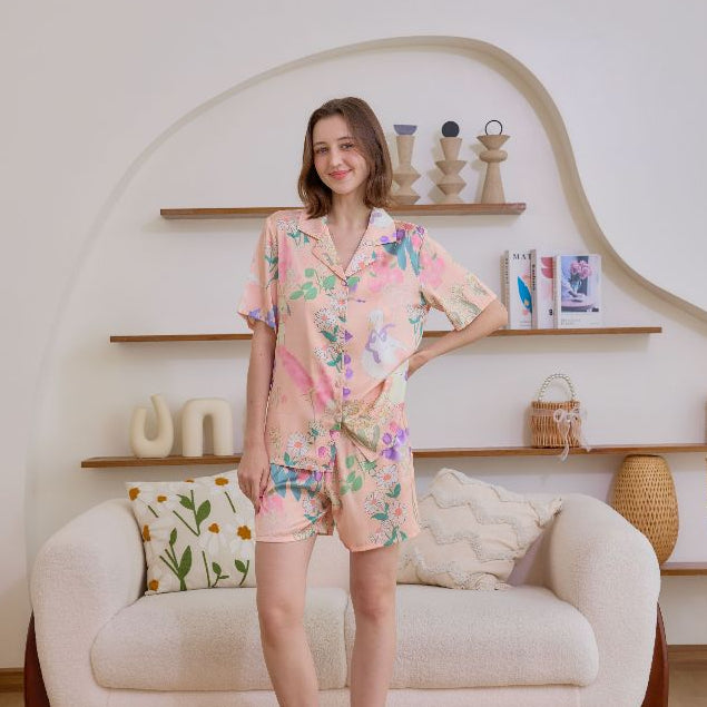 ชุดนอน Muslin Pajamas Silk Satin รุ่น Floral Dreamscape (N5154 T5154) | ชุดนอนผู้หญิง