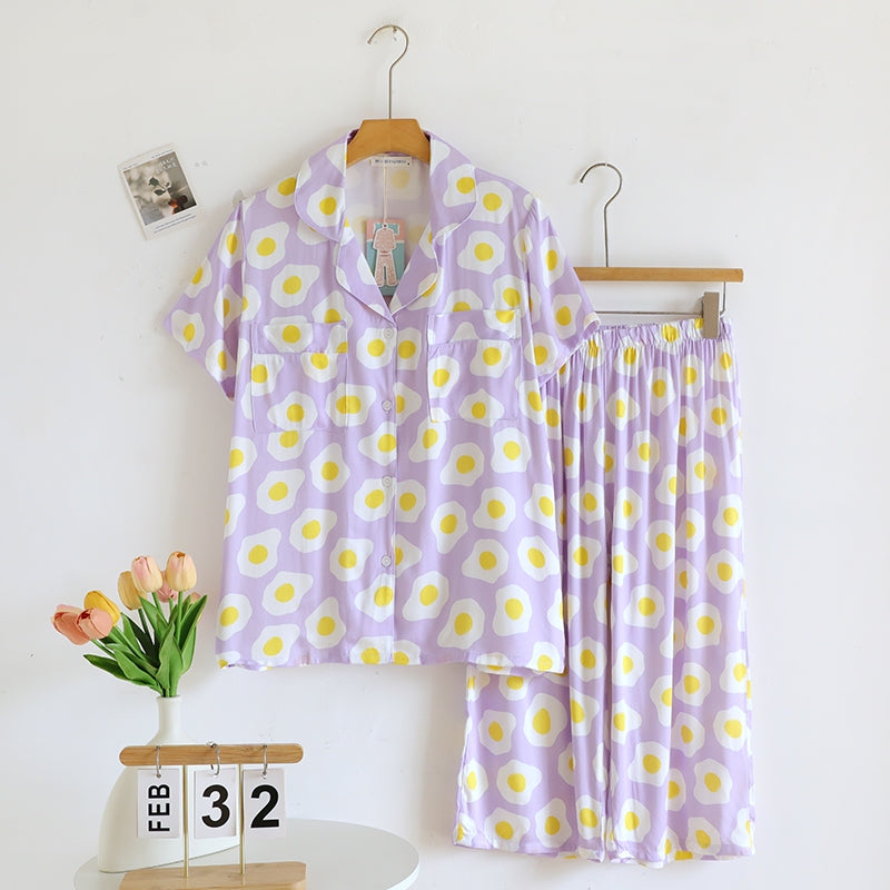 ชุดนอน Muslin Pajamas Organic bamboo รุ่น Purple fried egg (A1060 B1060 E1060) | ชุดนอนผู้หญิง