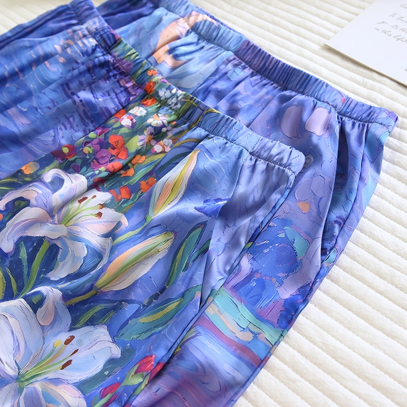 ชุดนอน Muslin Pajamas Silk Satin รุ่น Garden of Monet (N5168 T5168) | ชุดนอนชุดเที่ยว
