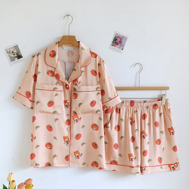 ชุดนอน Muslin Pajamas Silk Satin รุ่น Tomato Kitty (N5172 T5172) | ชุดนอนผู้หญิง