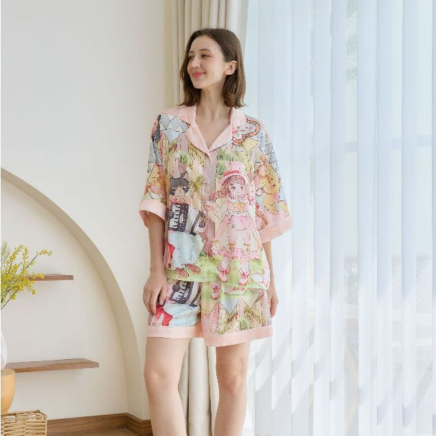 ชุดนอน Muslin Pajamas Silk Satin รุ่น Lullaby Land (W2172 V2172) | ชุดนอนชุดเที่ยว,ชุดนอนผู้หญิง