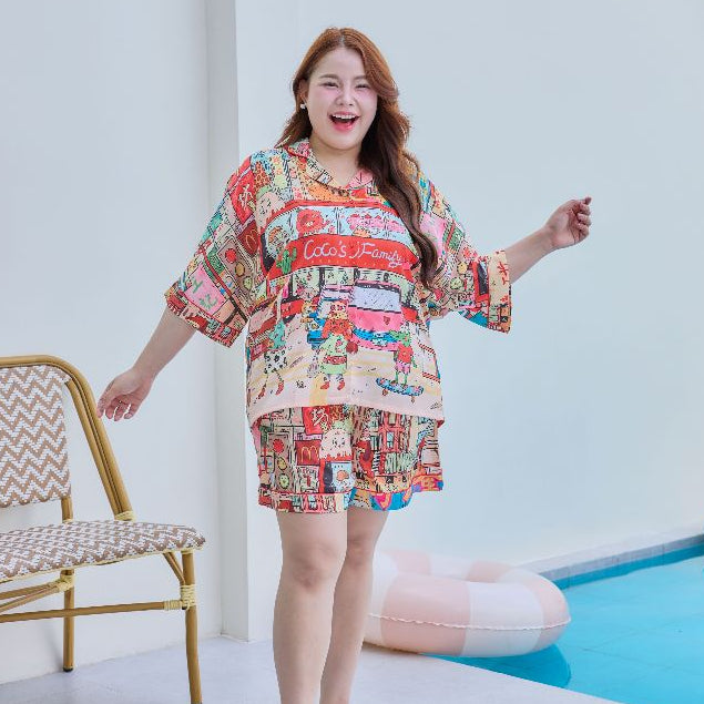 ชุดนอน Muslin Pajamas Silk Satin รุ่น Coco Family (W2176 V2176) | ชุดนอนชุดเที่ยว,ชุดนอนผู้หญิง