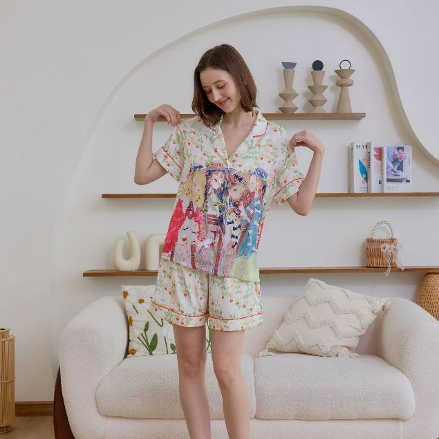 ชุดนอน Muslin Pajamas Silk Satin รุ่น Fairy Picnic (N2186 T2186) | ชุดนอนชุดเที่ยว,ชุดนอนผู้หญิง